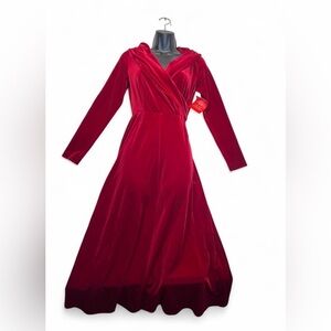Barrie Pace Red Velvet Long Sleeve Wrap Maxi Dress